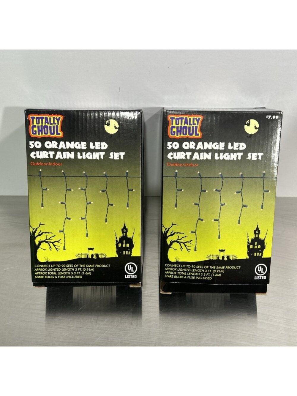 Vtg Set Of 2 90s Halloween LED 50 Bulb Orange Curtain Light Set Totally Ghoul
